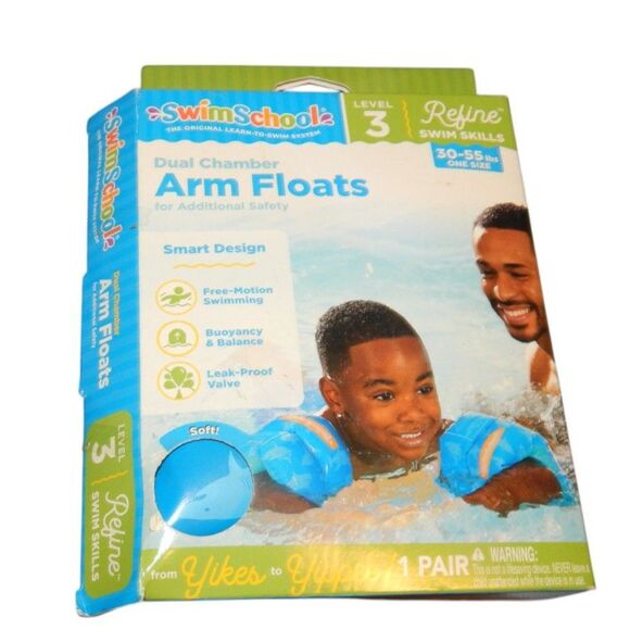 SwimSchool OS 30-55lb level 3 dual chamber blue shark inflatable arm floats - Picture 1 of 5